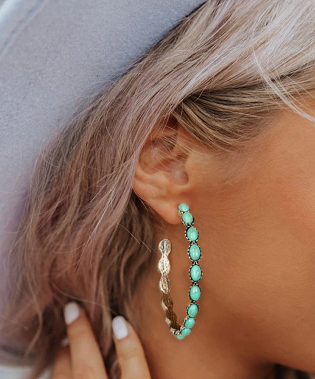 Sky Blue Gem Inlay Retro C-shape Earrings