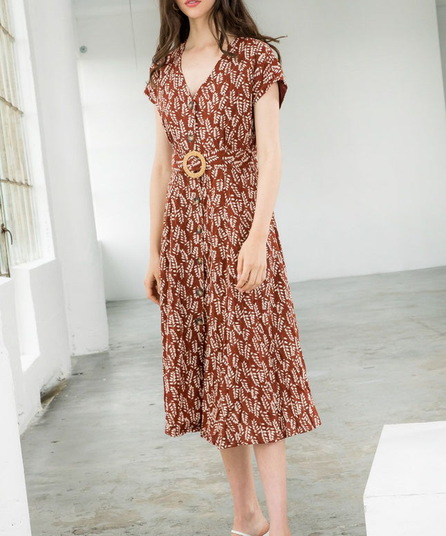 Short Sleeve Button Down Midi Dress