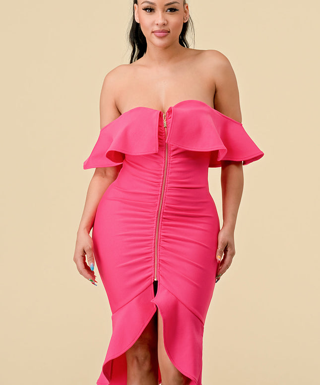 High Low Ruffle Off Shoulder Dress